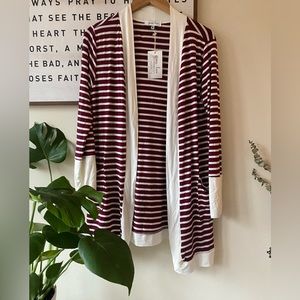 Maroon and White striped Cardigan